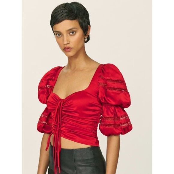The Collection By Reformation Cherry Red Winchester Top - Picture 2 of 10